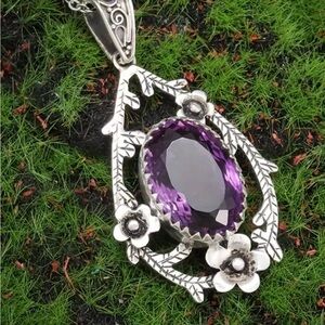 Heart-shaped Amethyst Pendant Necklace, Golden-plated Faux Gemstone